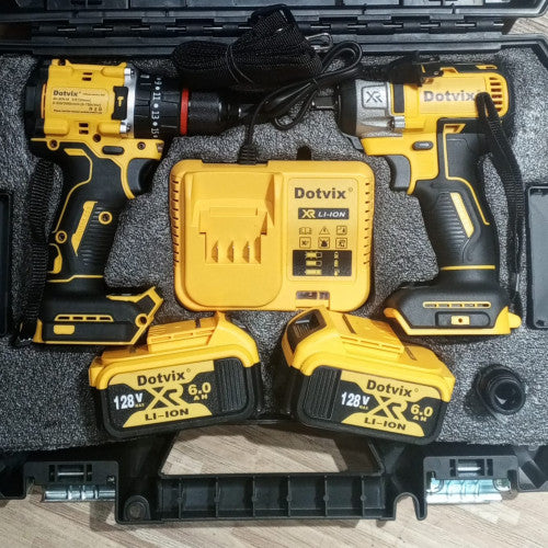 KIT DE TALADRO Y ATORNILLADOR INALAMBRICO DOTVIX 2 BATERIAS DE 128V